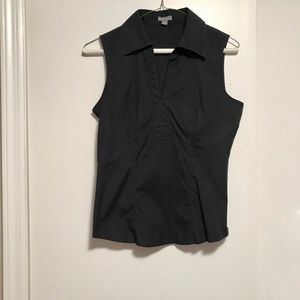 Ann Taylor Black Sleeveless V neck Sateen Blouse